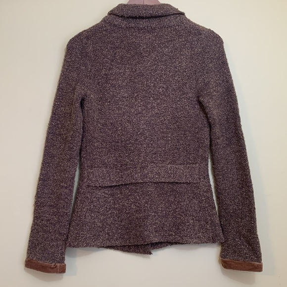 Anthropologie HWR Brown Boucle Knit Velvet Trim Button Cardi Blazer Sweater XS - Picture 16 of 16